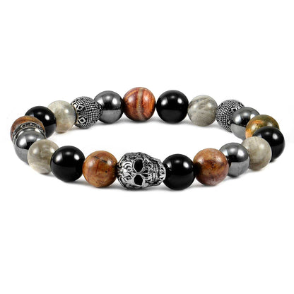 West Coast Jewelry West Coast Jewelry - Crucible Skull Hematite and Mixed Stone Stretch Bracelet