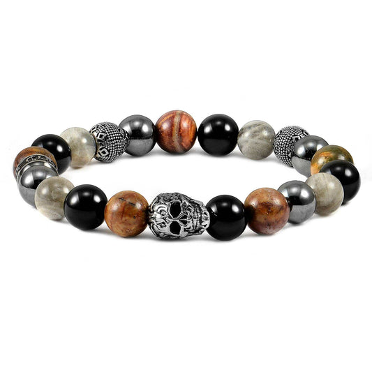West Coast Jewelry West Coast Jewelry - Crucible Skull Hematite and Mixed Stone Stretch Bracelet