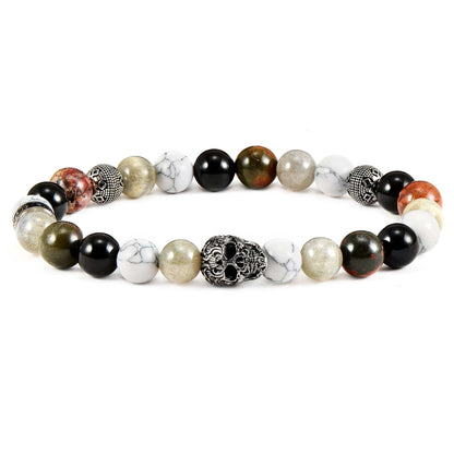 West Coast Jewelry West Coast Jewelry - Crucible Skull Howlite and Mixed Stone Stretch Bracelet