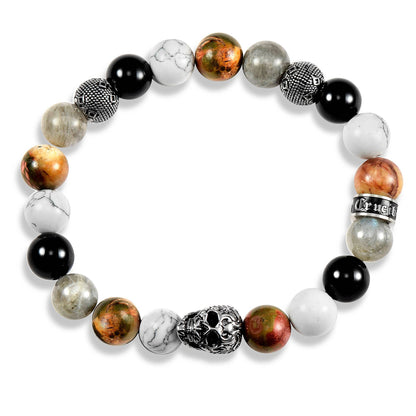 West Coast Jewelry West Coast Jewelry - Crucible Skull Howlite and Mixed Stone Stretch Bracelet