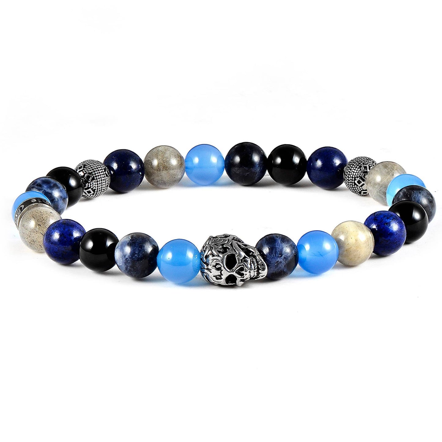 West Coast Jewelry West Coast Jewelry - Crucible Skull Sodalite and Mixed Stone Stretch Bracelet: 10mm