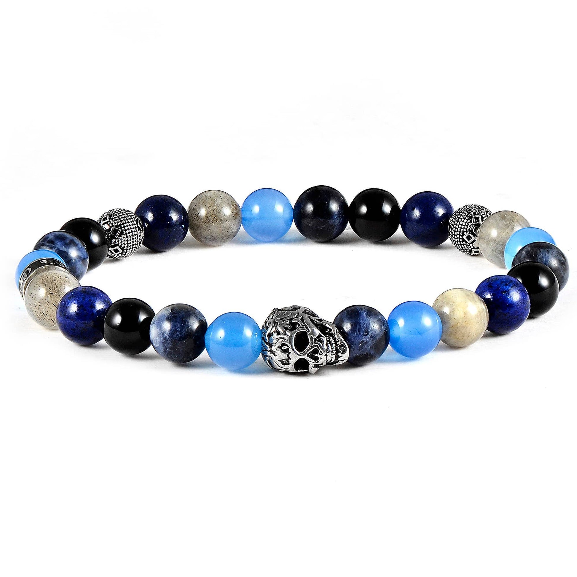 West Coast Jewelry West Coast Jewelry - Crucible Skull Sodalite and Mixed Stone Stretch Bracelet: 10mm