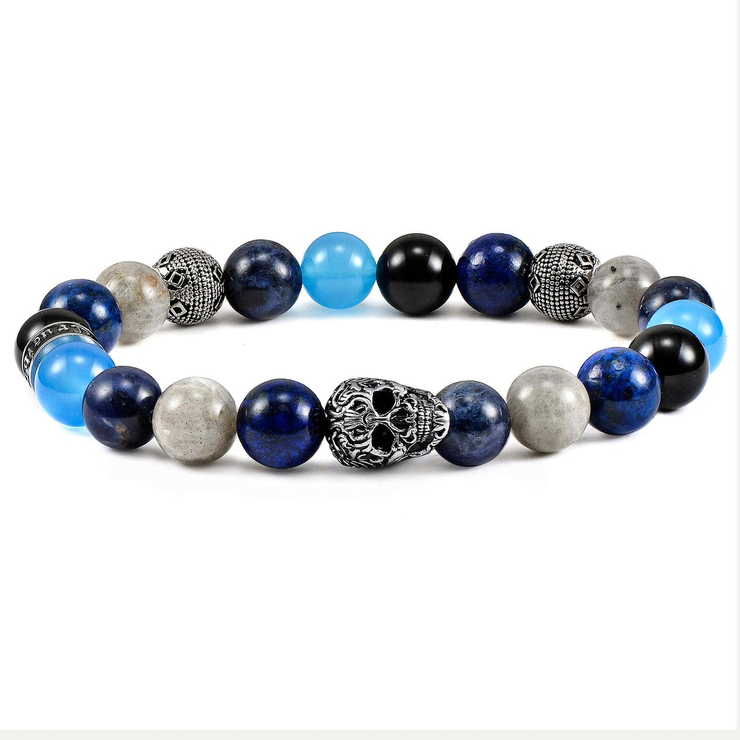 West Coast Jewelry West Coast Jewelry - Crucible Skull Sodalite and Mixed Stone Stretch Bracelet: 10mm