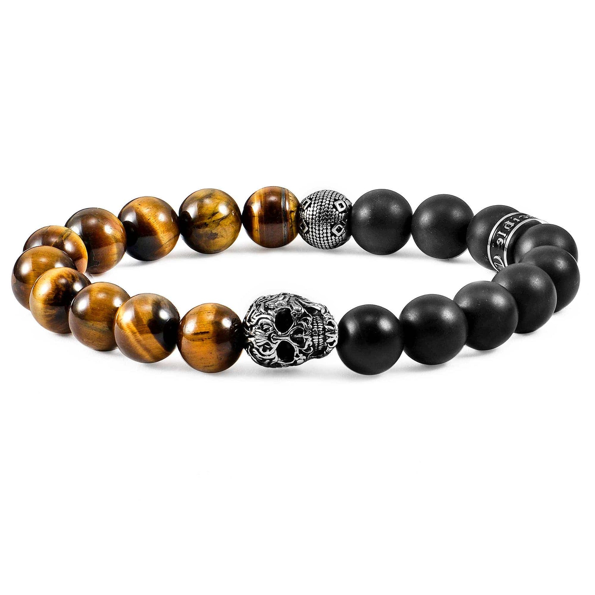 West Coast Jewelry West Coast Jewelry - Crucible Skull Stone and Matte Onyx Stretch Bracelet (10mm): Picture Jasper