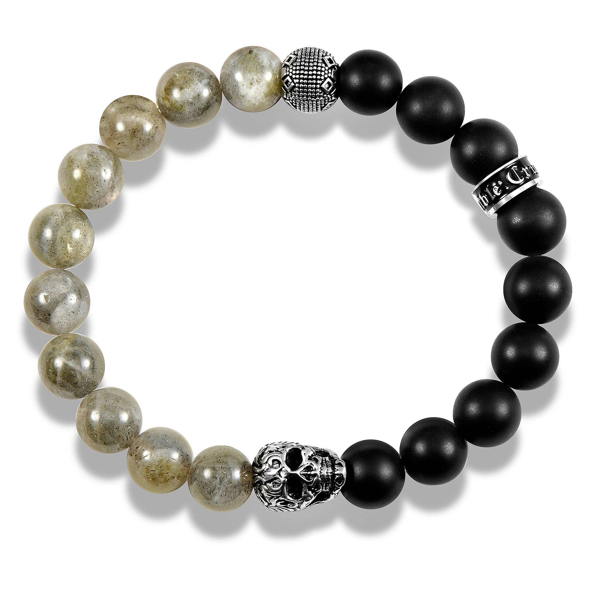 West Coast Jewelry West Coast Jewelry - Crucible Skull Stone and Matte Onyx Stretch Bracelet (10mm): Picture Jasper