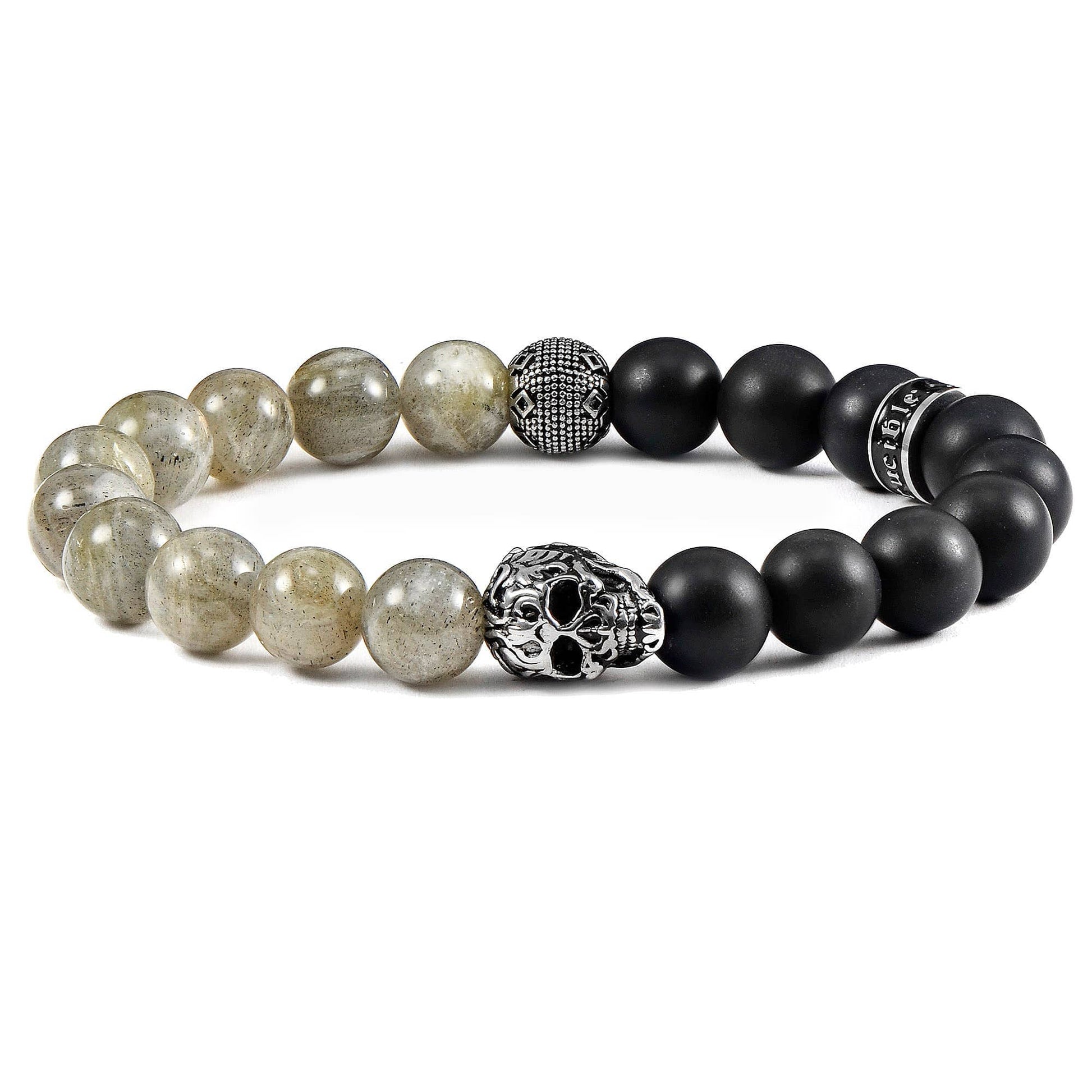 West Coast Jewelry West Coast Jewelry - Crucible Skull Stone and Matte Onyx Stretch Bracelet (10mm): Picture Jasper