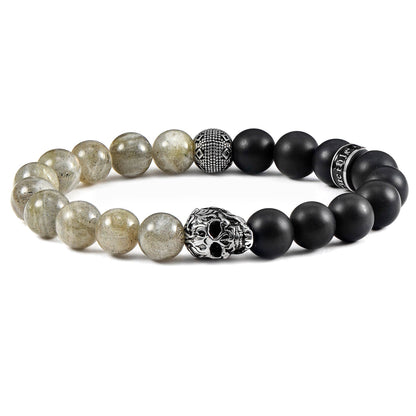 West Coast Jewelry West Coast Jewelry - Crucible Skull Stone and Matte Onyx Stretch Bracelet (10mm): Picture Jasper
