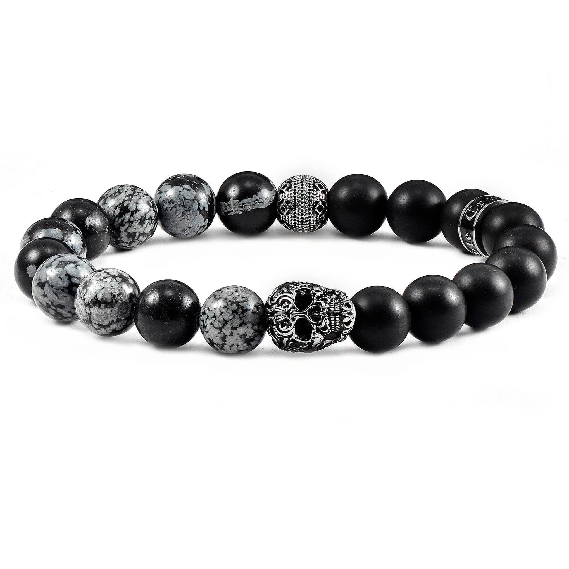 West Coast Jewelry West Coast Jewelry - Crucible Skull Stone and Matte Onyx Stretch Bracelet (10mm): Picture Jasper