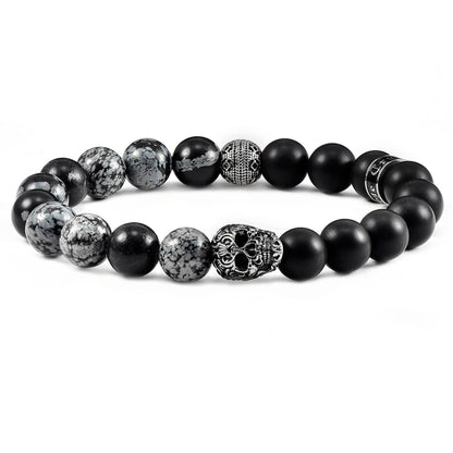 West Coast Jewelry West Coast Jewelry - Crucible Skull Stone and Matte Onyx Stretch Bracelet (10mm): Picture Jasper