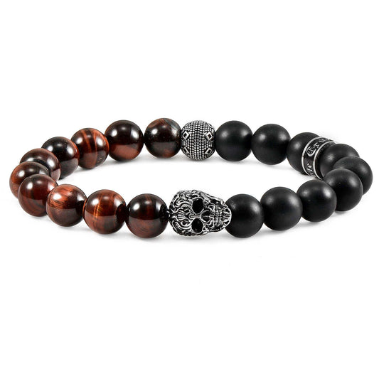 West Coast Jewelry West Coast Jewelry - Crucible Skull Stone and Matte Onyx Stretch Bracelet (10mm): Red Tiger Eye