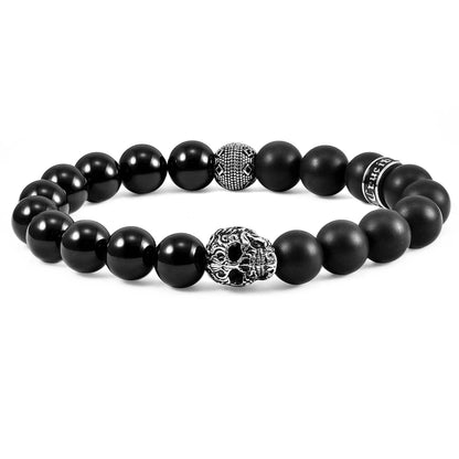 West Coast Jewelry West Coast Jewelry - Crucible Skull Stone and Matte Onyx Stretch Bracelet (10mm): Snowflake Agate