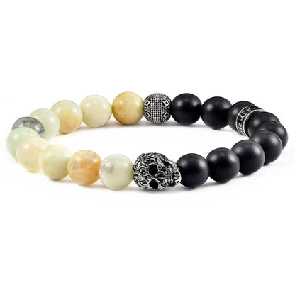 West Coast Jewelry West Coast Jewelry - Crucible Skull Stone and Matte Onyx Stretch Bracelet (10mm): Snowflake Agate