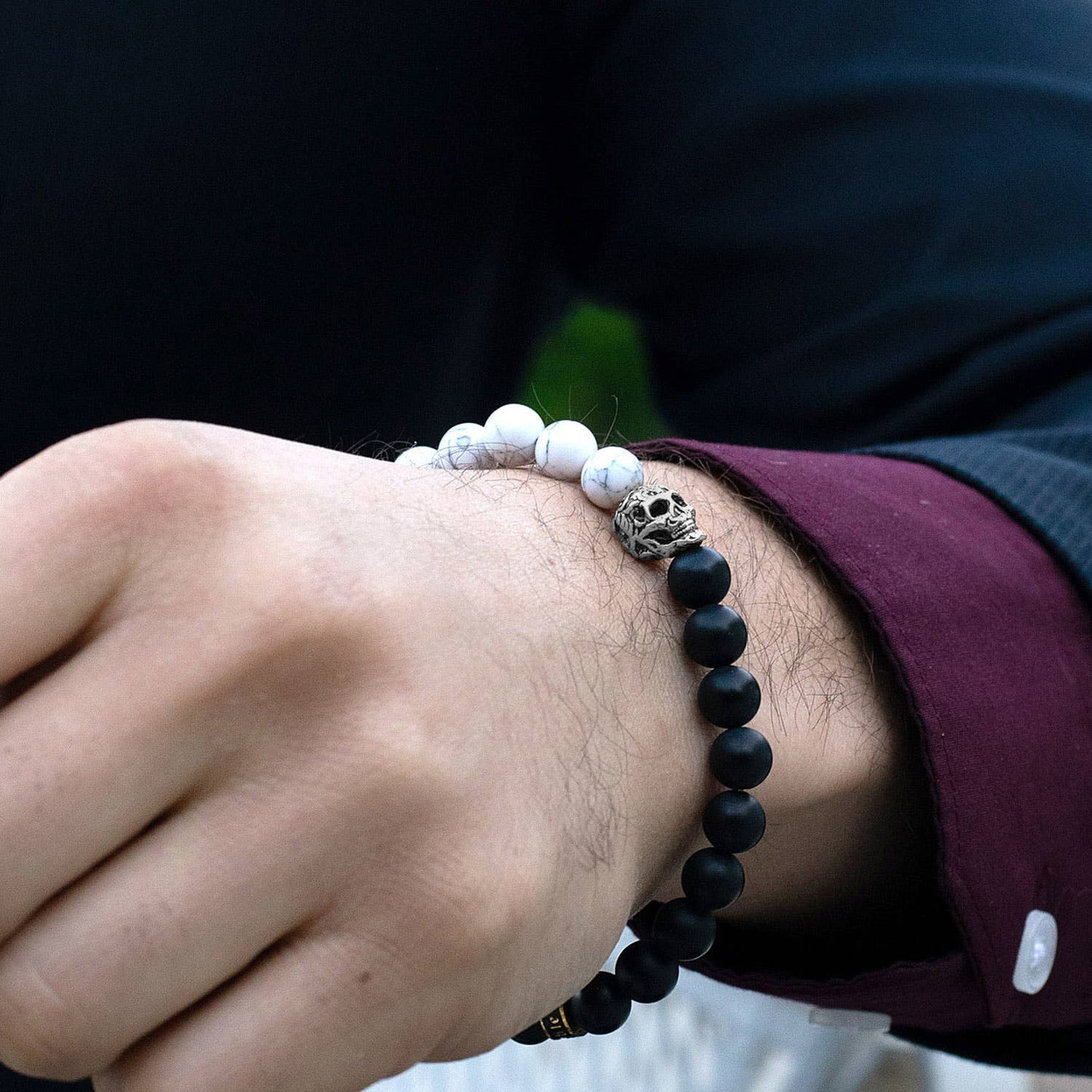West Coast Jewelry West Coast Jewelry - Crucible Skull Stone and Matte Onyx Stretch Bracelet (8mm): Matte Onyx