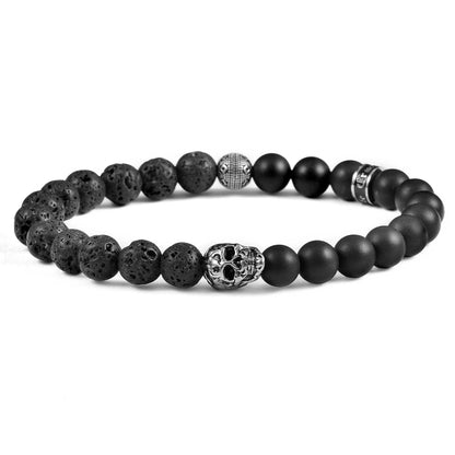 West Coast Jewelry West Coast Jewelry - Crucible Skull Stone and Matte Onyx Stretch Bracelet (8mm): Snowflake Agate