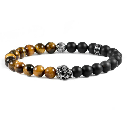 West Coast Jewelry West Coast Jewelry - Crucible Skull Stone and Matte Onyx Stretch Bracelet (8mm): Snowflake Agate