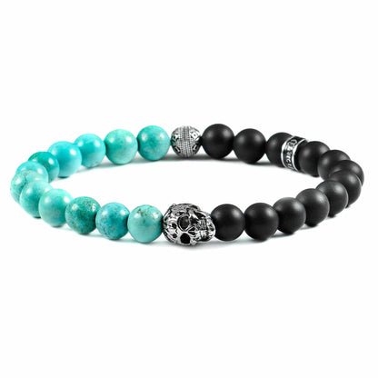 West Coast Jewelry West Coast Jewelry - Crucible Skull Stone and Matte Onyx Stretch Bracelet (8mm): Snowflake Agate