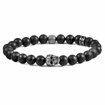West Coast Jewelry West Coast Jewelry - Crucible Skull Stone and Matte Onyx Stretch Bracelet (8mm): Snowflake Agate