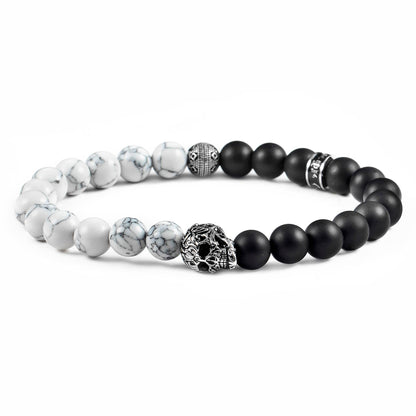 West Coast Jewelry West Coast Jewelry - Crucible Skull Stone and Matte Onyx Stretch Bracelet (8mm): Snowflake Agate