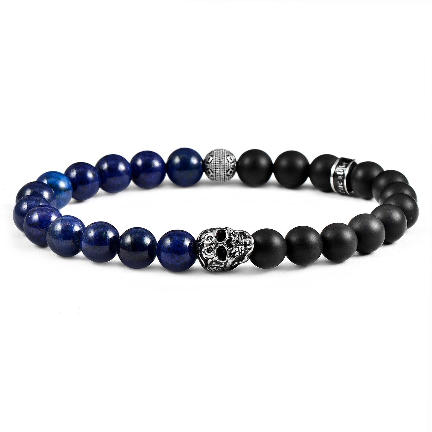 West Coast Jewelry West Coast Jewelry - Crucible Skull Stone and Matte Onyx Stretch Bracelet (8mm): Snowflake Agate