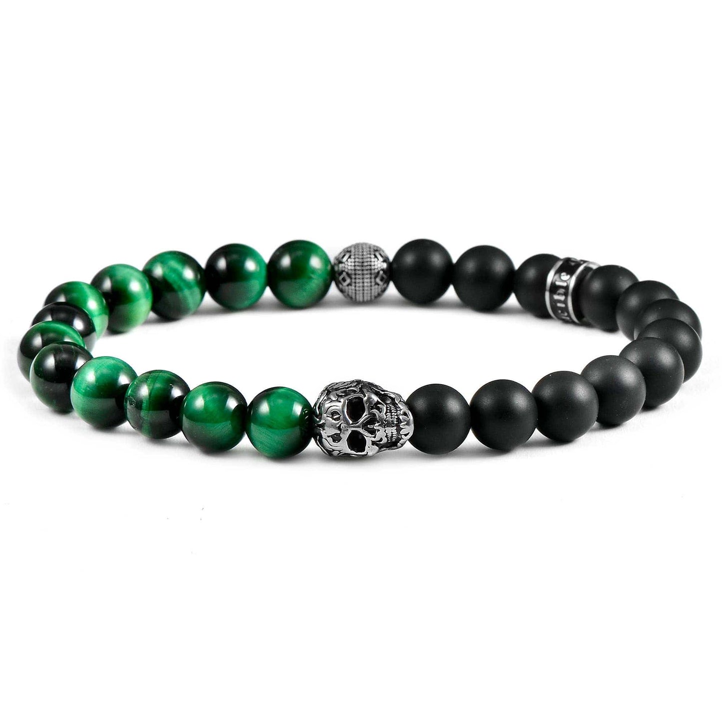 West Coast Jewelry West Coast Jewelry - Crucible Skull Stone and Matte Onyx Stretch Bracelet (8mm): Snowflake Agate