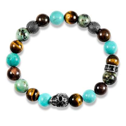 West Coast Jewelry West Coast Jewelry - Crucible Skull Turquoise and Mixed Stone Stretch Bracelet: 10mm