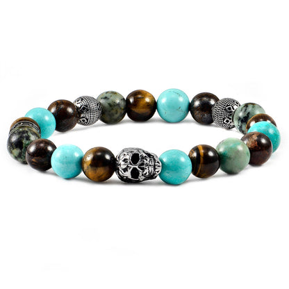 West Coast Jewelry West Coast Jewelry - Crucible Skull Turquoise and Mixed Stone Stretch Bracelet: 10mm