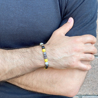 West Coast Jewelry West Coast Jewelry - Crucible Skull Yellow Jade and Mixed Stone Stretch Bracelet