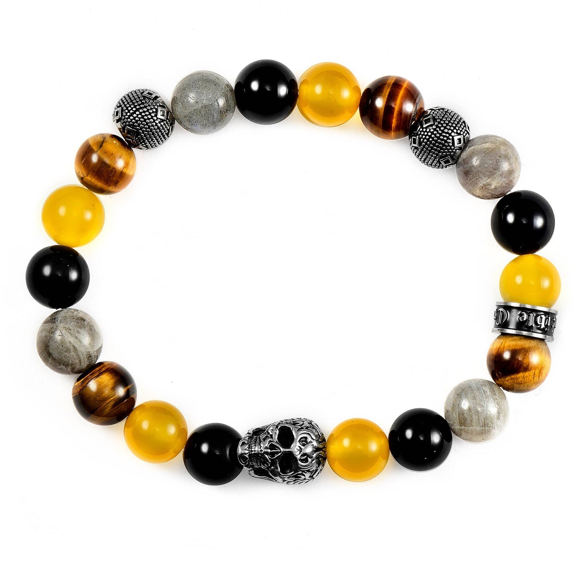 West Coast Jewelry West Coast Jewelry - Crucible Skull Yellow Jade and Mixed Stone Stretch Bracelet