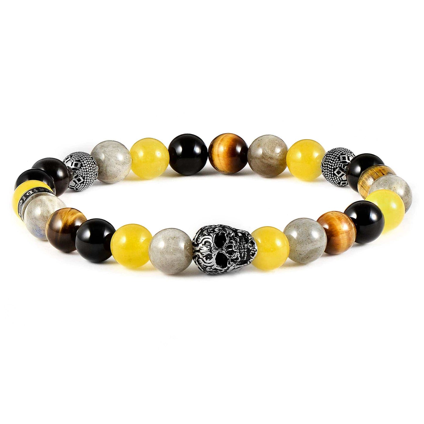 West Coast Jewelry West Coast Jewelry - Crucible Skull Yellow Jade and Mixed Stone Stretch Bracelet