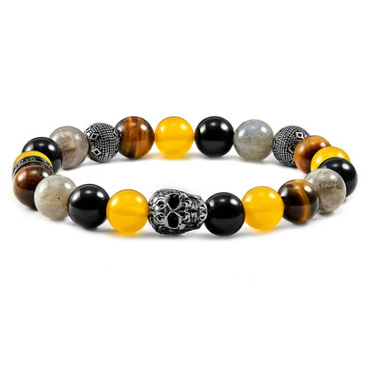 West Coast Jewelry West Coast Jewelry - Crucible Skull Yellow Jade and Mixed Stone Stretch Bracelet