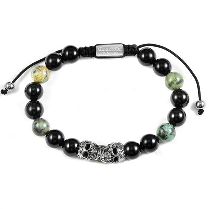 West Coast Jewelry West Coast Jewelry - Crucible Skulls Natural Stone and Onyx Adjustable Bracelet: Green Tiger Eye