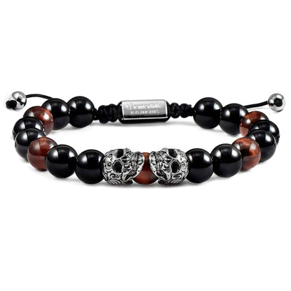 West Coast Jewelry West Coast Jewelry - Crucible Skulls Natural Stone and Onyx Adjustable Bracelet: Green Tiger Eye