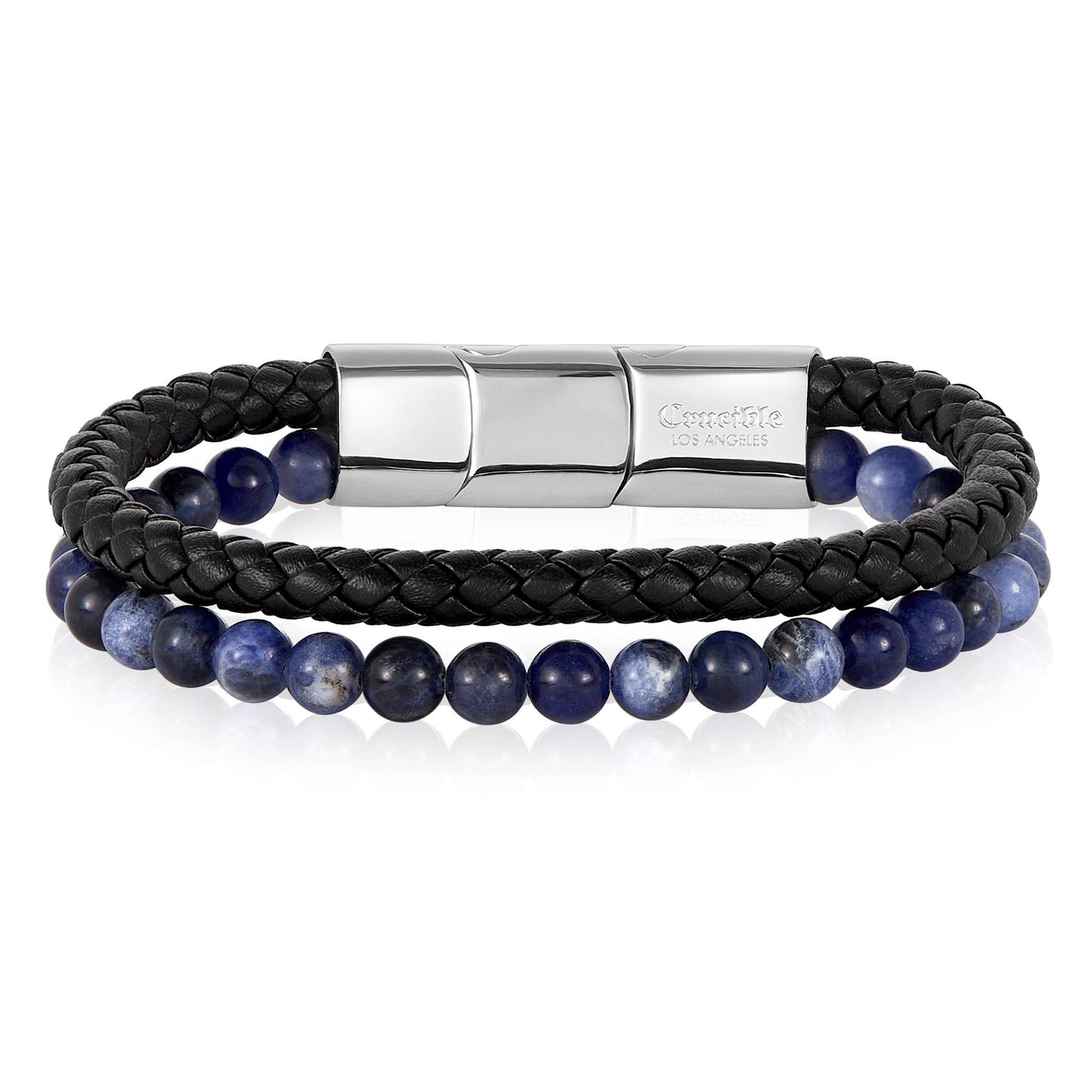West Coast Jewelry West Coast Jewelry - Crucible Sodalite Stone Bead Leather Bracelet - 8.25" + Ext: Black
