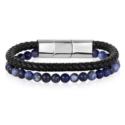 West Coast Jewelry West Coast Jewelry - Crucible Sodalite Stone Bead Leather Bracelet - 8.25" + Ext: Black