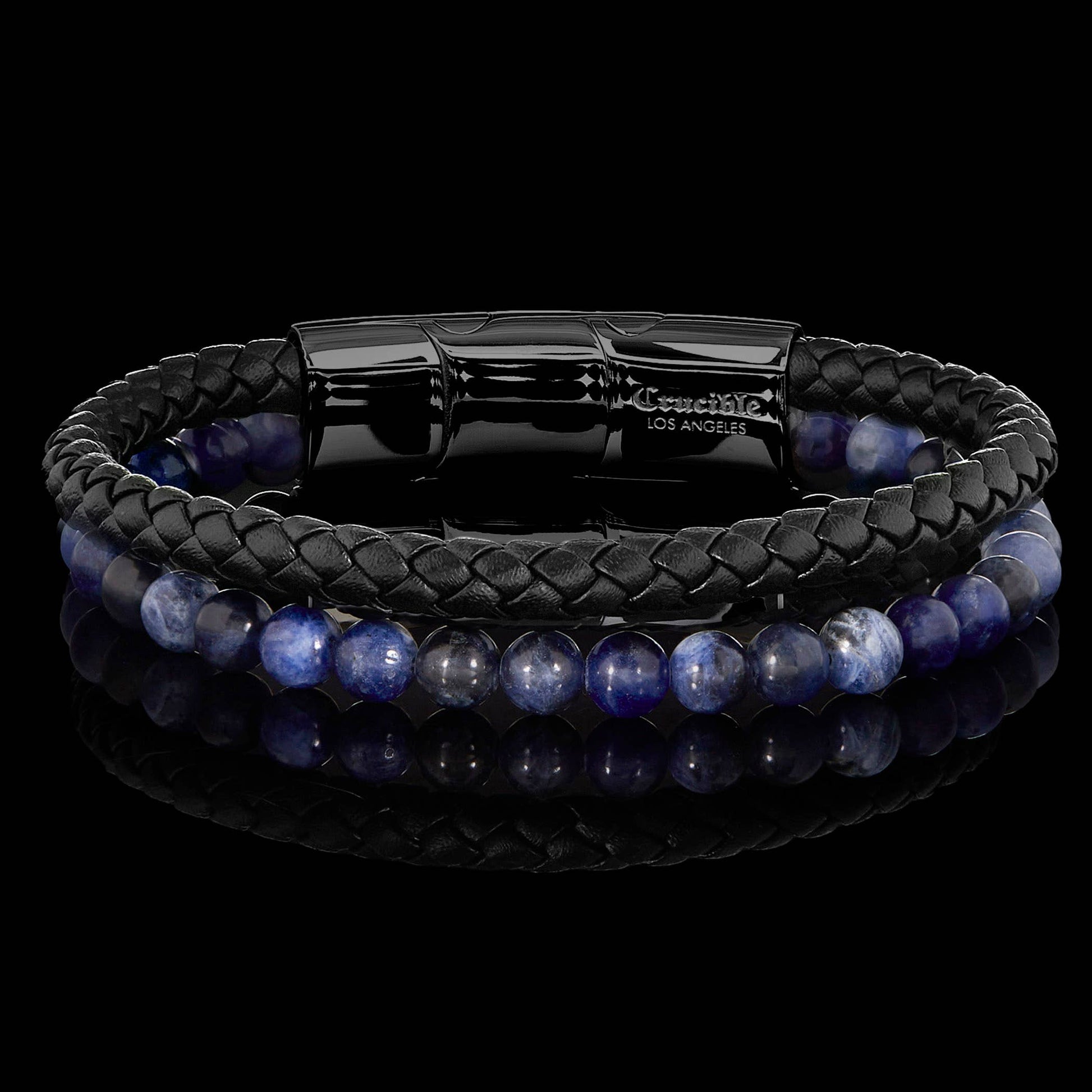 West Coast Jewelry West Coast Jewelry - Crucible Sodalite Stone Bead Leather Bracelet - 8.25" + Ext: Black
