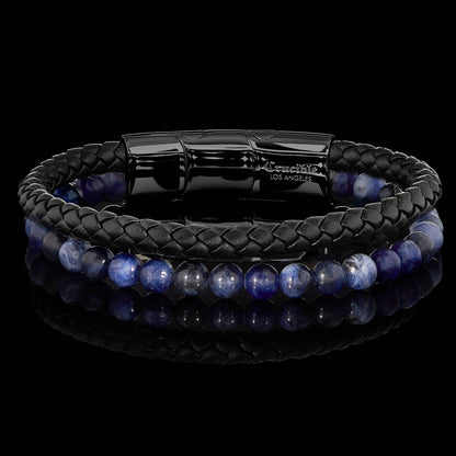 West Coast Jewelry West Coast Jewelry - Crucible Sodalite Stone Bead Leather Bracelet - 8.25" + Ext: Black