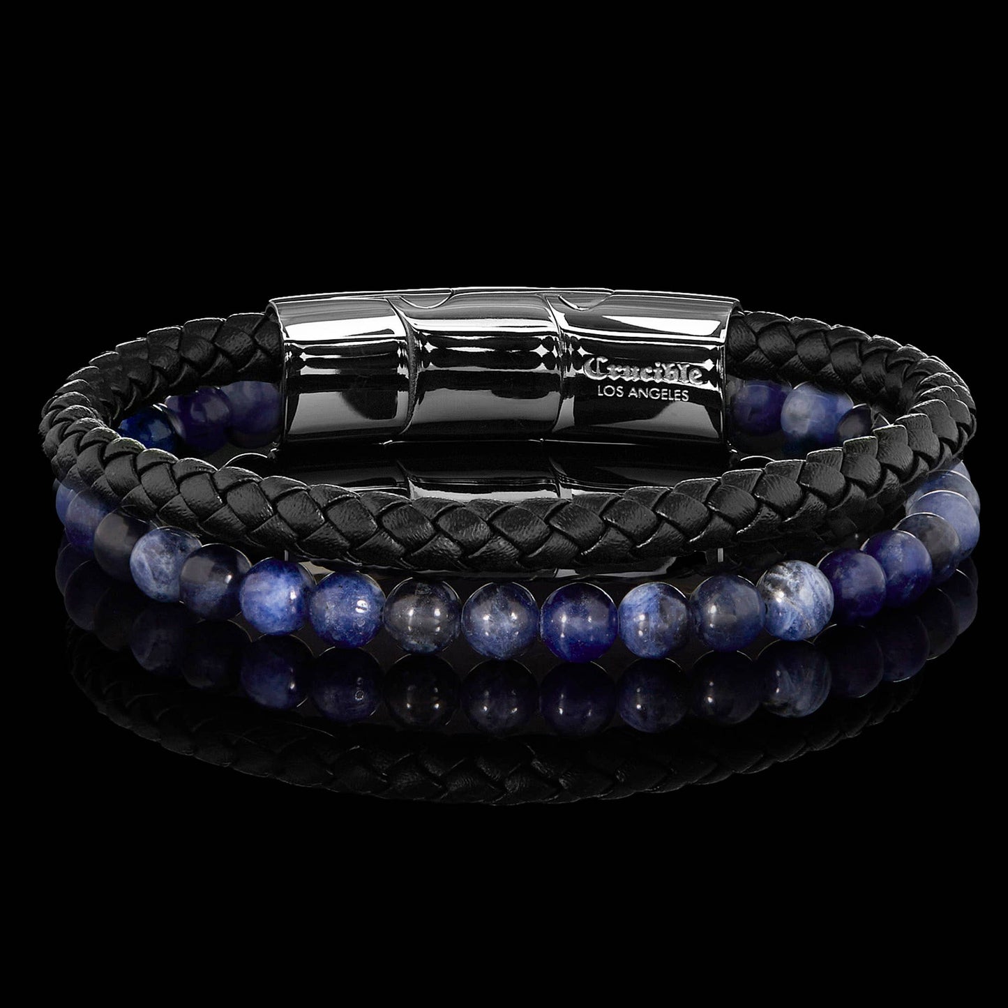 West Coast Jewelry West Coast Jewelry - Crucible Sodalite Stone Bead Leather Bracelet - 8.25" + Ext: Black