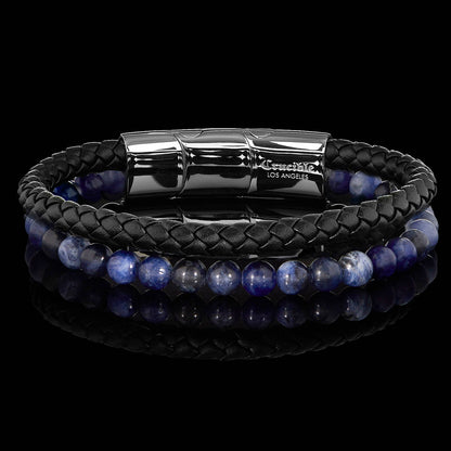 West Coast Jewelry West Coast Jewelry - Crucible Sodalite Stone Bead Leather Bracelet - 8.25" + Ext: Black