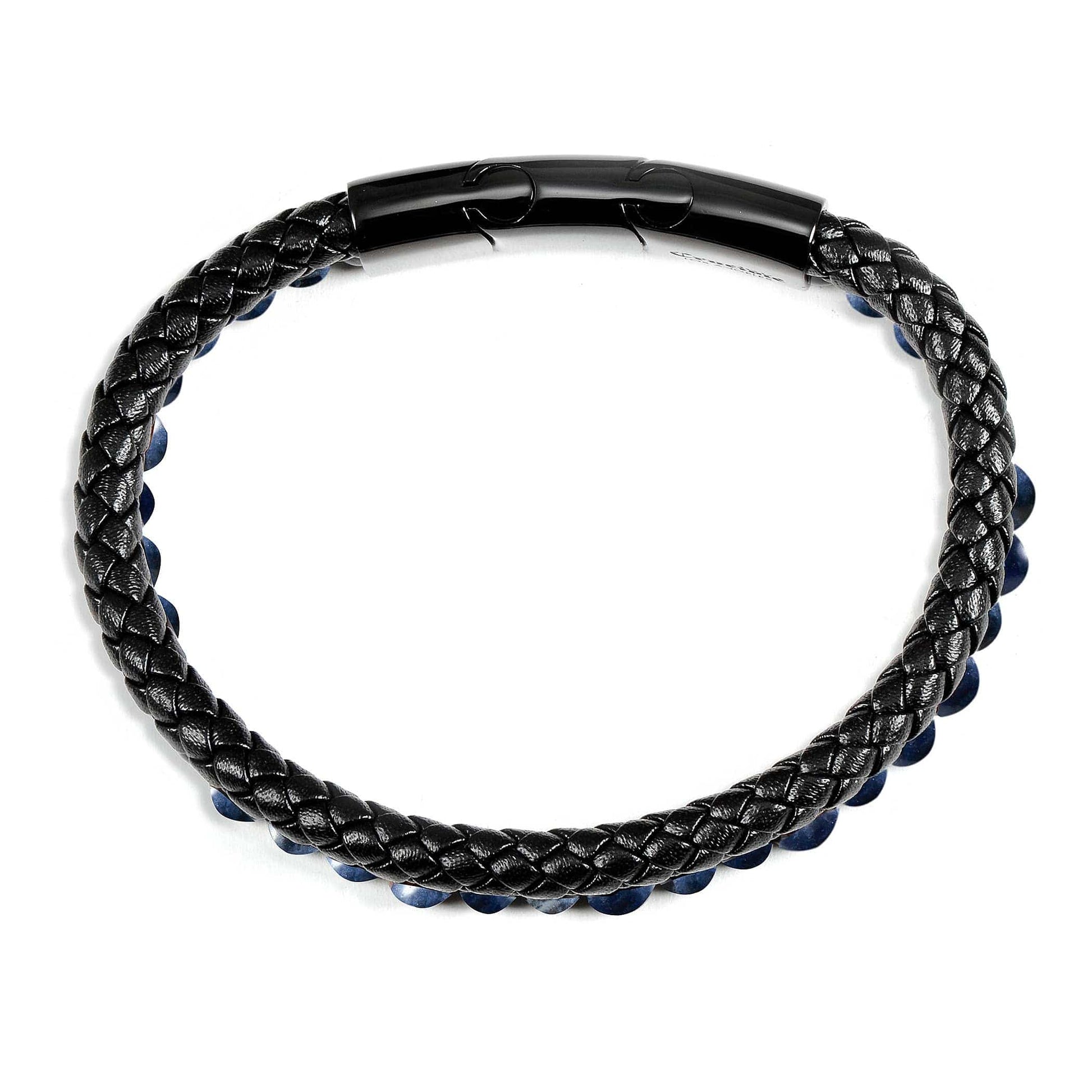 West Coast Jewelry West Coast Jewelry - Crucible Sodalite Stone Bead Leather Bracelet - 8.25" + Ext: Black