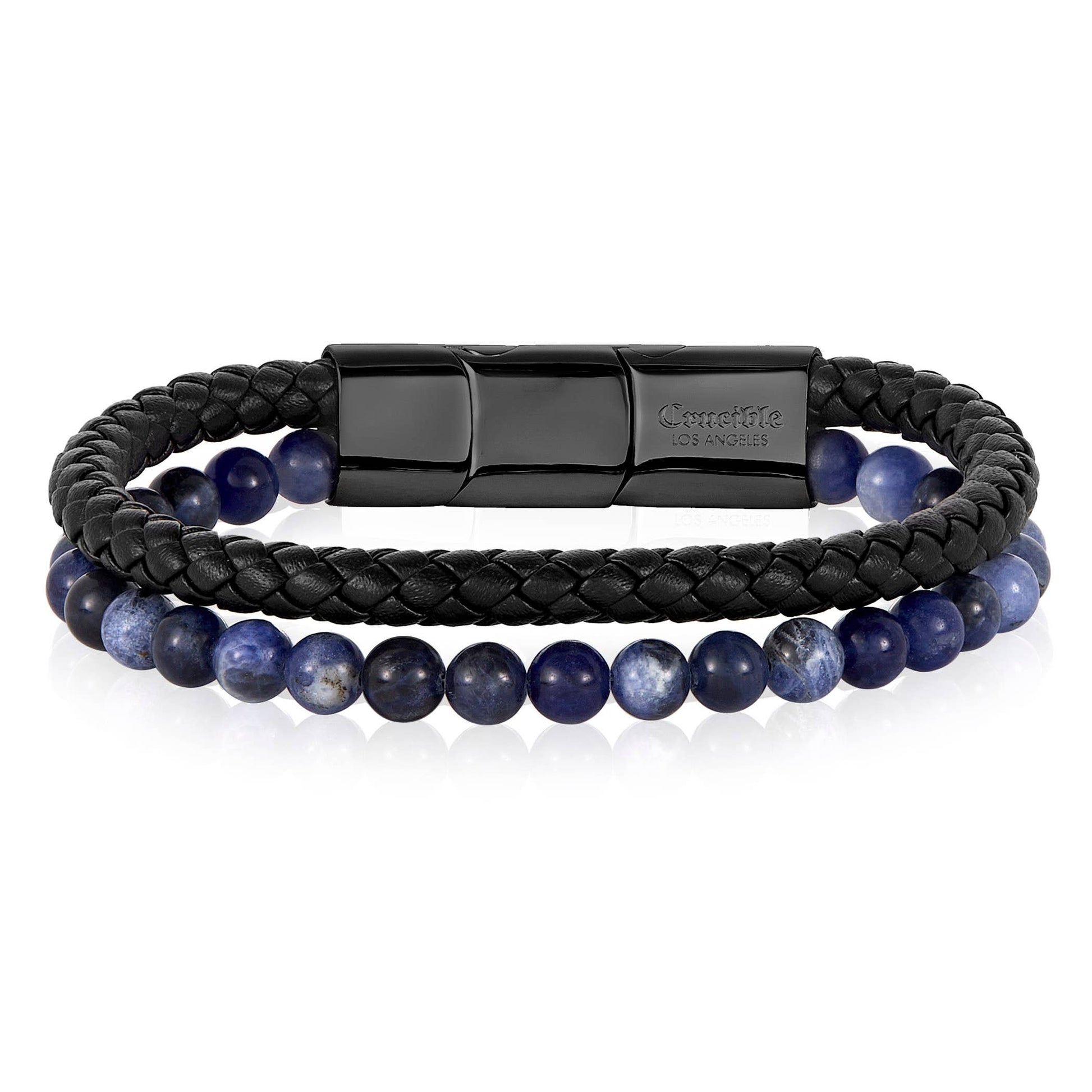 West Coast Jewelry West Coast Jewelry - Crucible Sodalite Stone Bead Leather Bracelet - 8.25" + Ext: Black