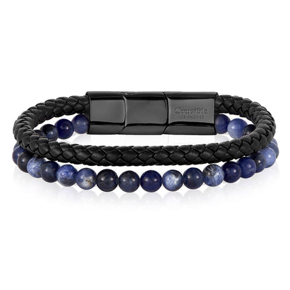 West Coast Jewelry West Coast Jewelry - Crucible Sodalite Stone Bead Leather Bracelet - 8.25" + Ext: Black