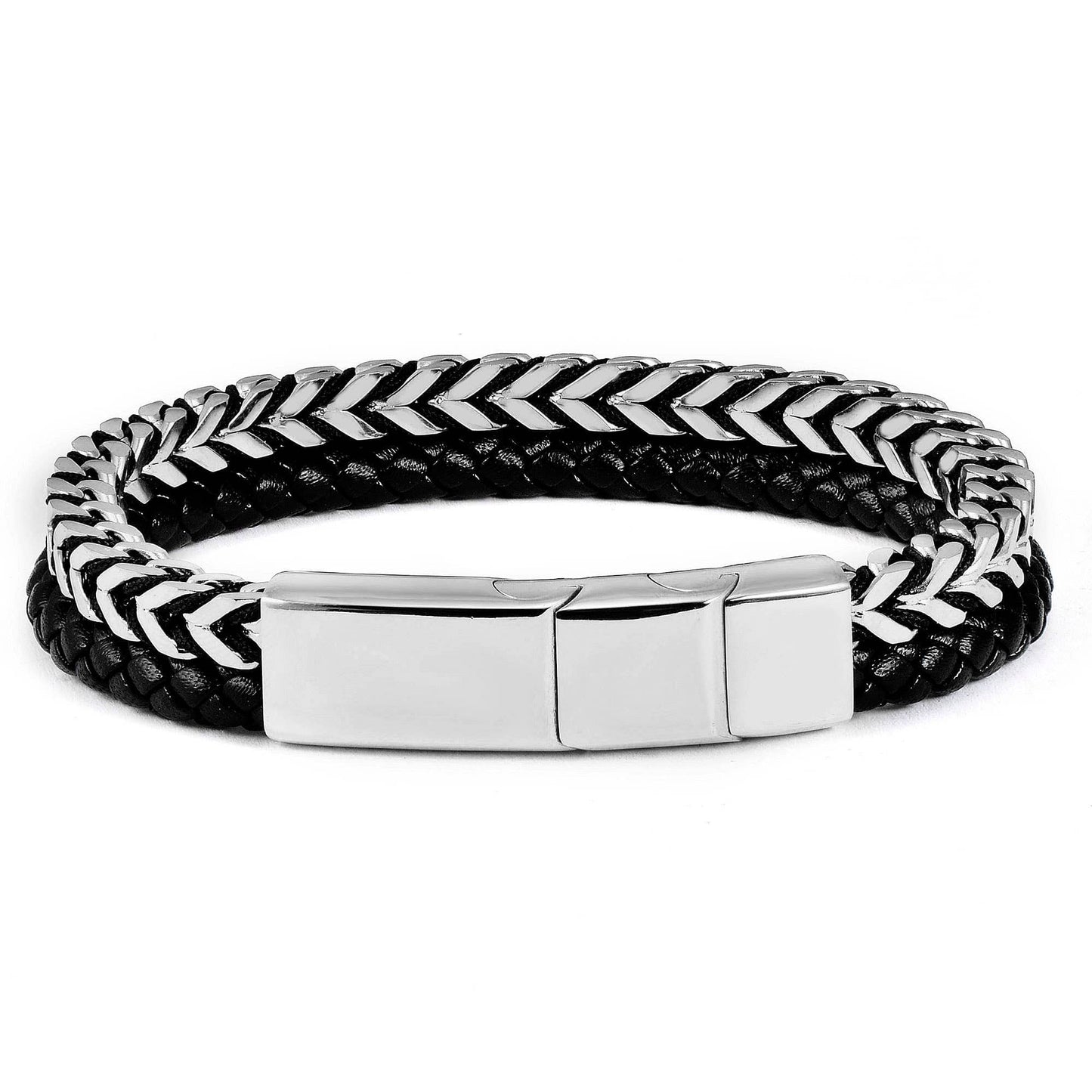 West Coast Jewelry West Coast Jewelry - Crucible Stainless Steel Franco Chain and Leather Bracelet: Gold