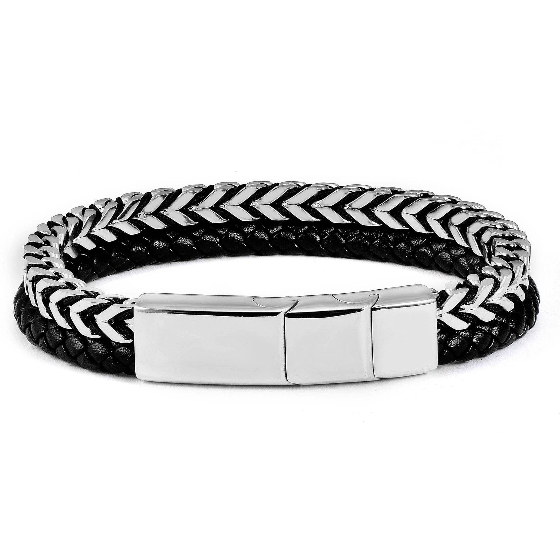 West Coast Jewelry West Coast Jewelry - Crucible Stainless Steel Franco Chain and Leather Bracelet: Gold