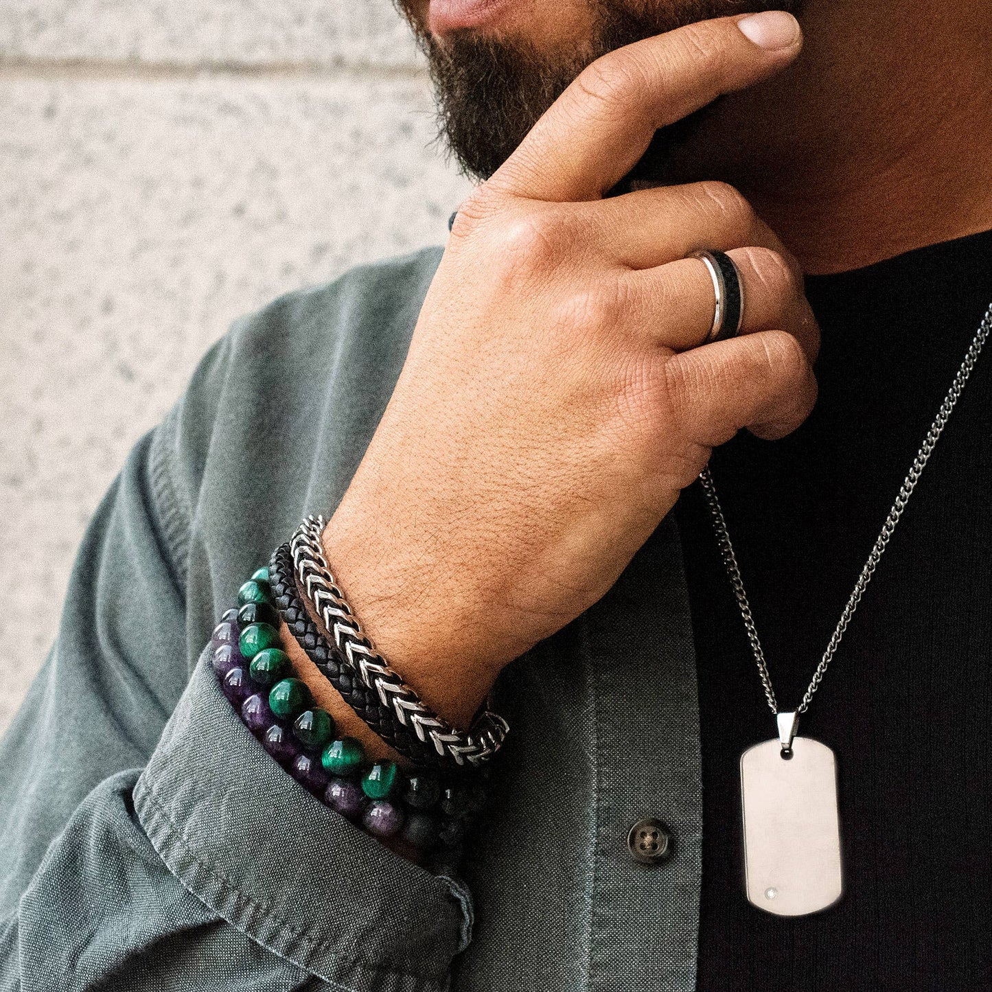 West Coast Jewelry West Coast Jewelry - Crucible Stainless Steel Franco Chain and Leather Bracelet: Gold