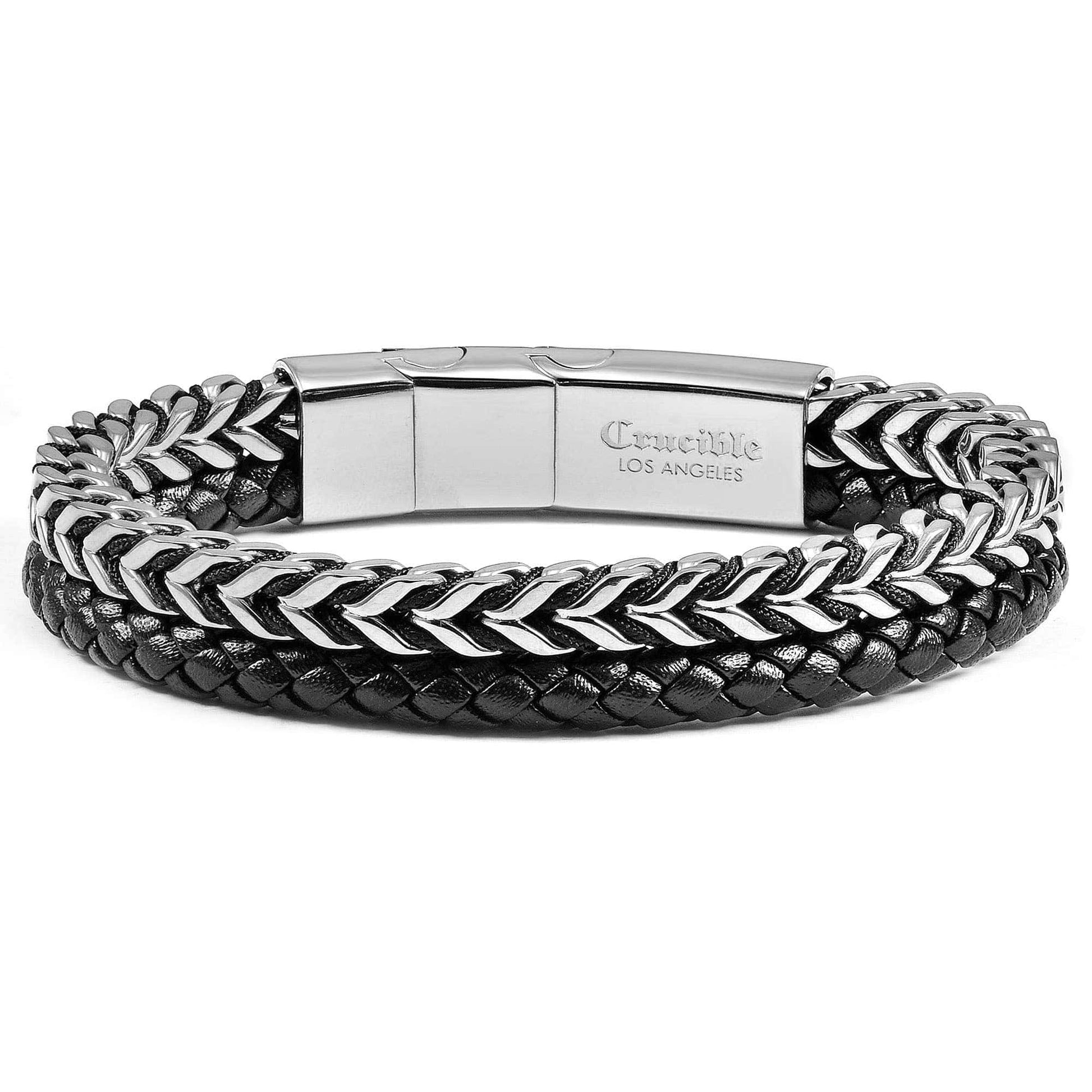 West Coast Jewelry West Coast Jewelry - Crucible Stainless Steel Franco Chain and Leather Bracelet: Gold