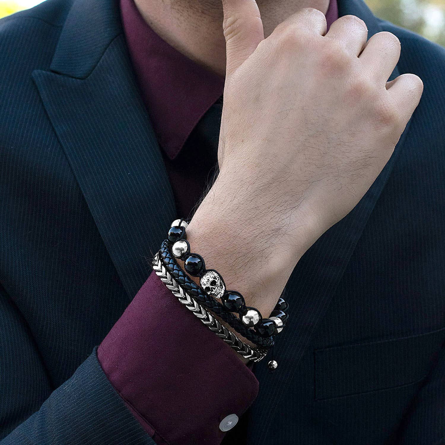 West Coast Jewelry West Coast Jewelry - Crucible Stainless Steel Franco Chain and Leather Bracelet: Gold