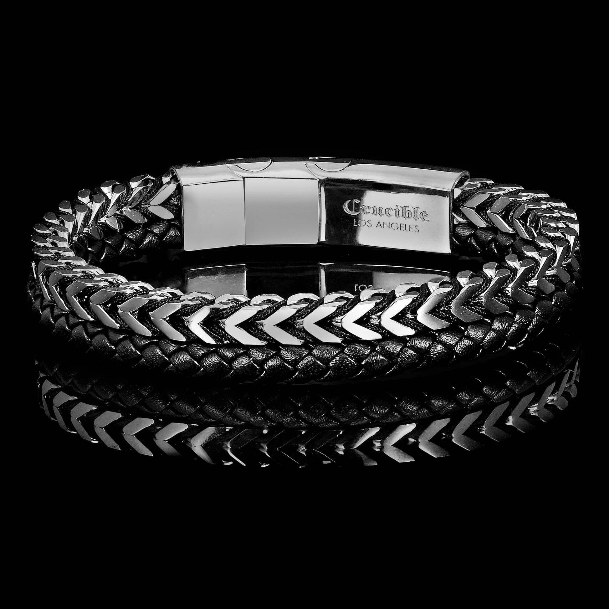 West Coast Jewelry West Coast Jewelry - Crucible Stainless Steel Franco Chain and Leather Bracelet: Gold