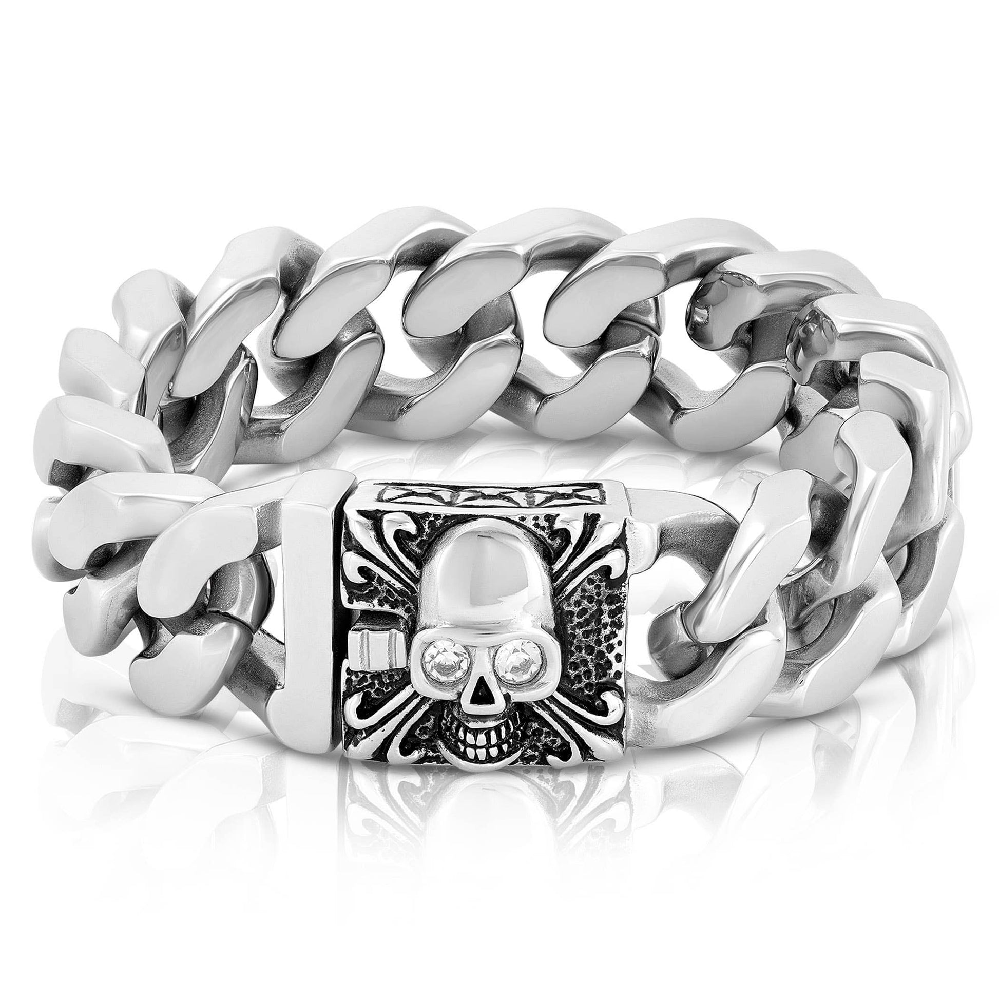 West Coast Jewelry West Coast Jewelry - Crucible Steel Skull Clasp Curb Link Chain Bracelet: Black / 8.5