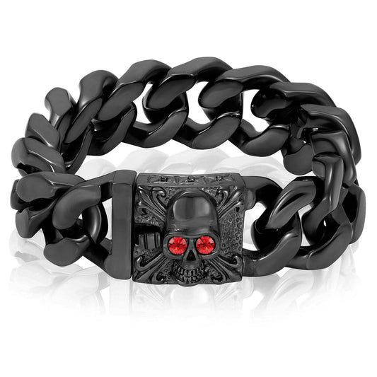 West Coast Jewelry West Coast Jewelry - Crucible Steel Skull Clasp Curb Link Chain Bracelet: Black / 8.5