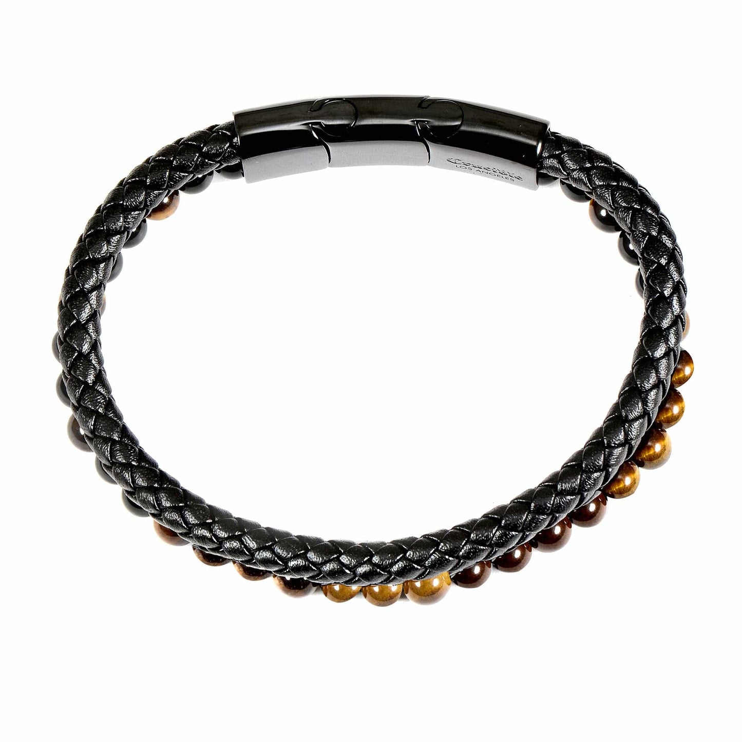 West Coast Jewelry West Coast Jewelry - Crucible Tiger Eye Bead Leather Bracelet - 8.25" + Ext: Black